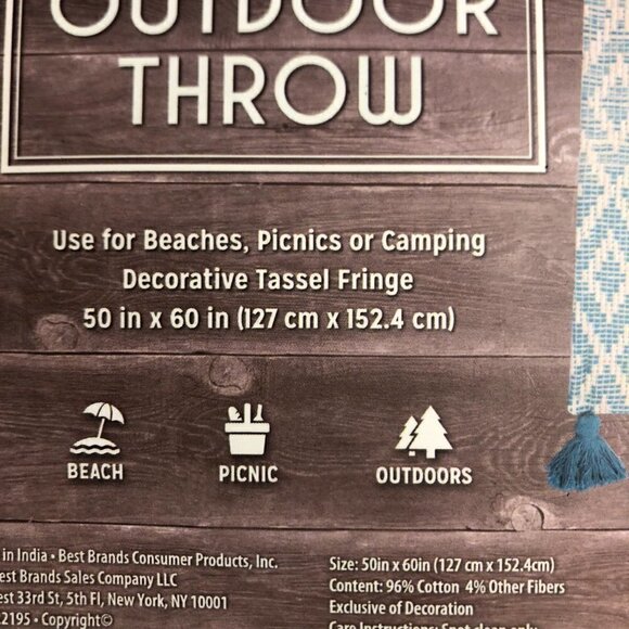 Outdoor Throw Beaches, Picnics or Camping Decorative Tassel Fringe Teal #712 - Picture 4 of 4